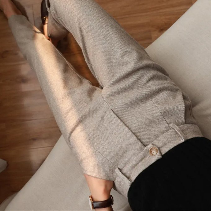 Men's Herringbone Wool Trousers | Tailored Smart Fit Full