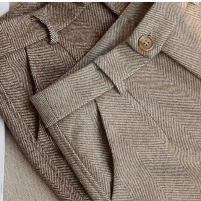 Men's Herringbone Wool Trousers | Tailored Smart Fit View 13