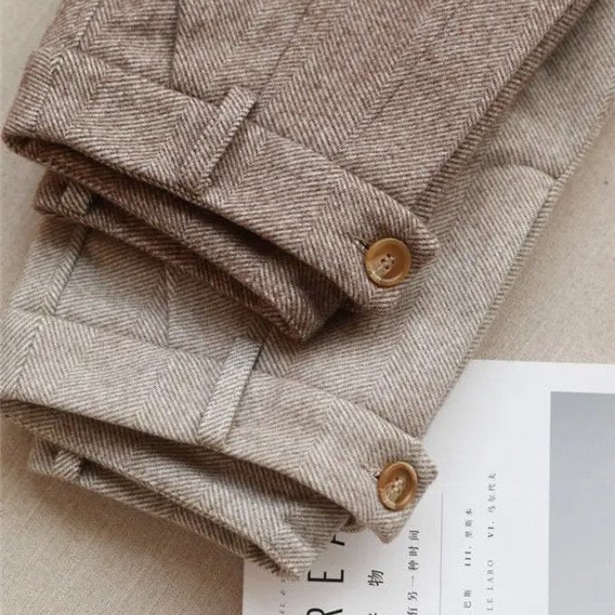 Men's Herringbone Wool Trousers | Tailored Smart Fit View 15