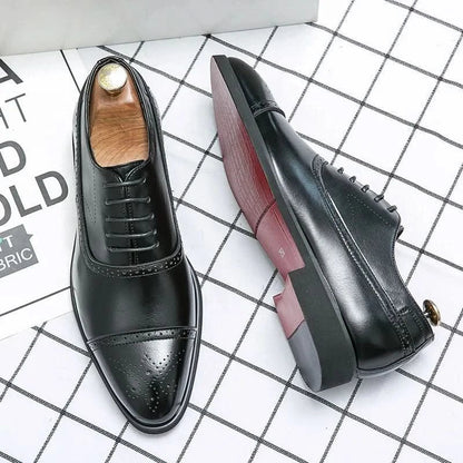 Men's Leather Oxford Brogue Shoes | Cap Toe with Cushioned Insole Back