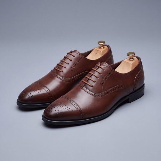 Men's Leather Oxford Brogue Shoes | Cap Toe with Cushioned Insole Hero
