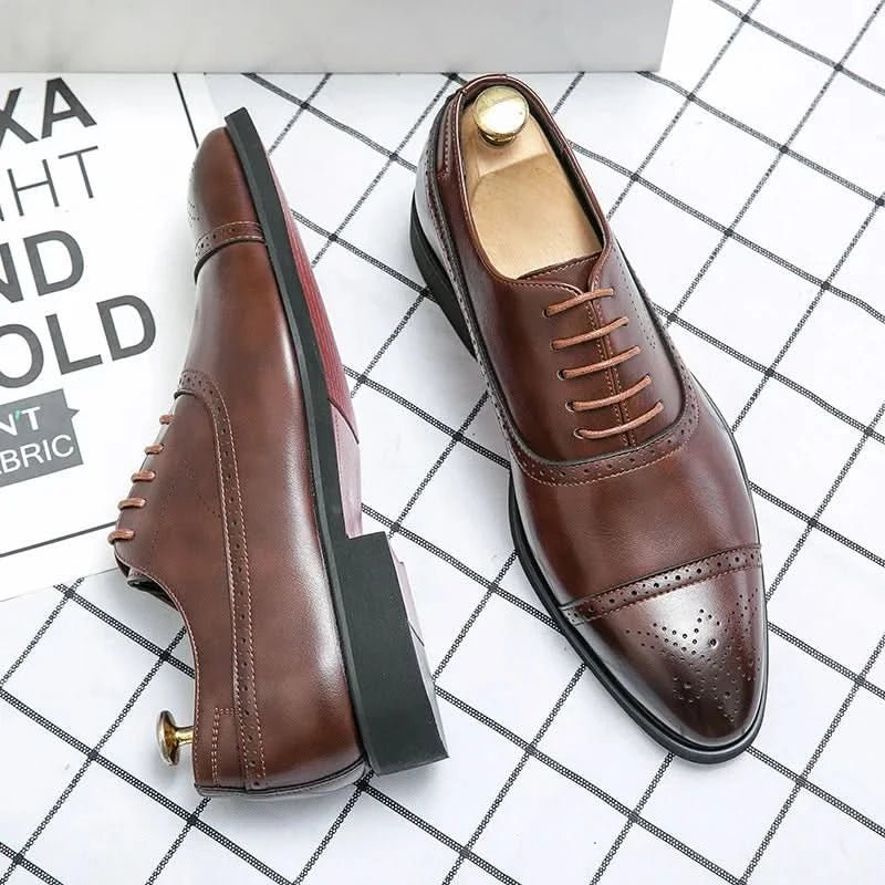 Men's Leather Oxford Brogue Shoes | Cap Toe with Cushioned Insole Side