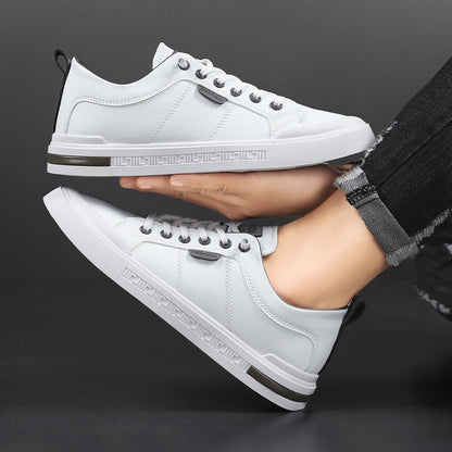 Men's Leather Two-Tone Sneakers with Cushioned Insole Close Up