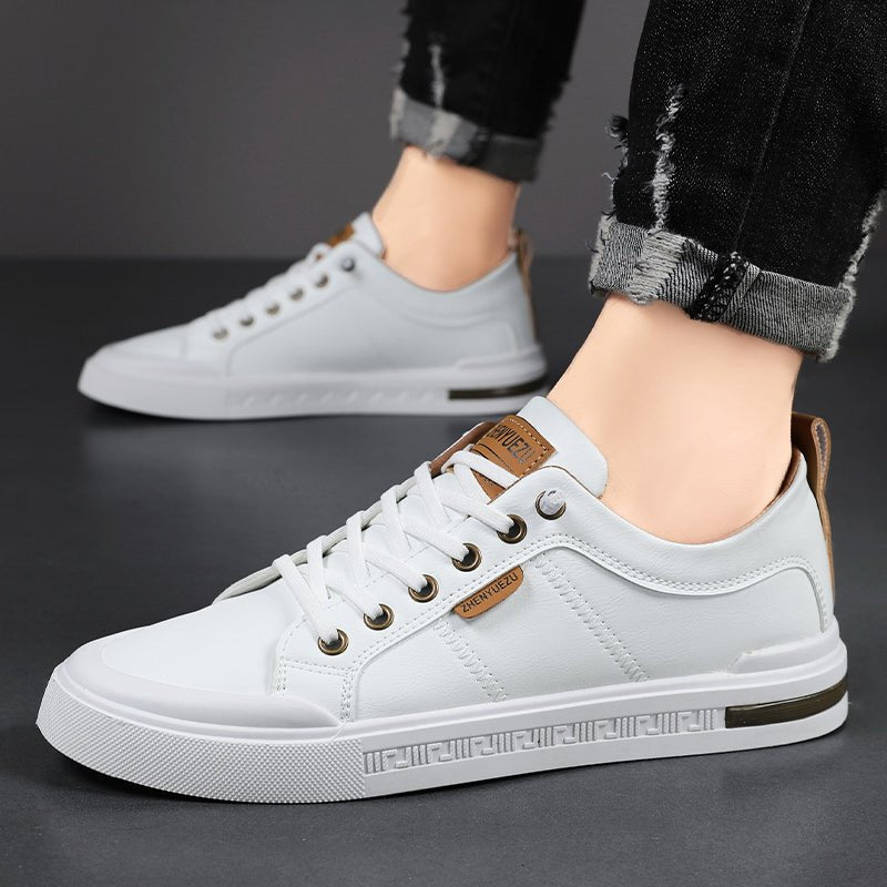 Men's Leather Two-Tone Sneakers with Cushioned Insole Detail