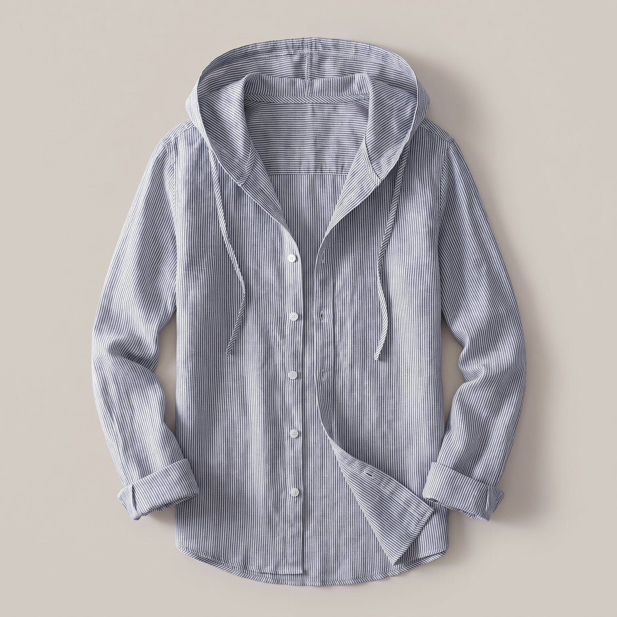 Men's Lightweight Linen Hoodie with Button Front Back