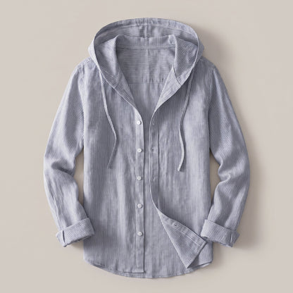 Men's Lightweight Linen Hoodie with Button Front Back