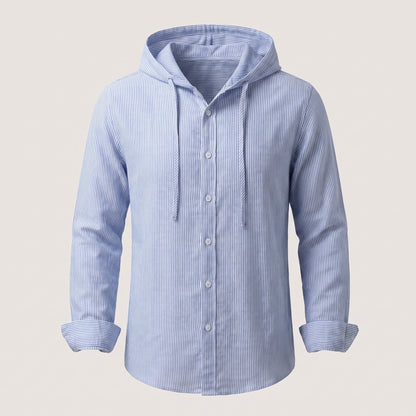 Men's Lightweight Linen Hoodie with Button Front Front