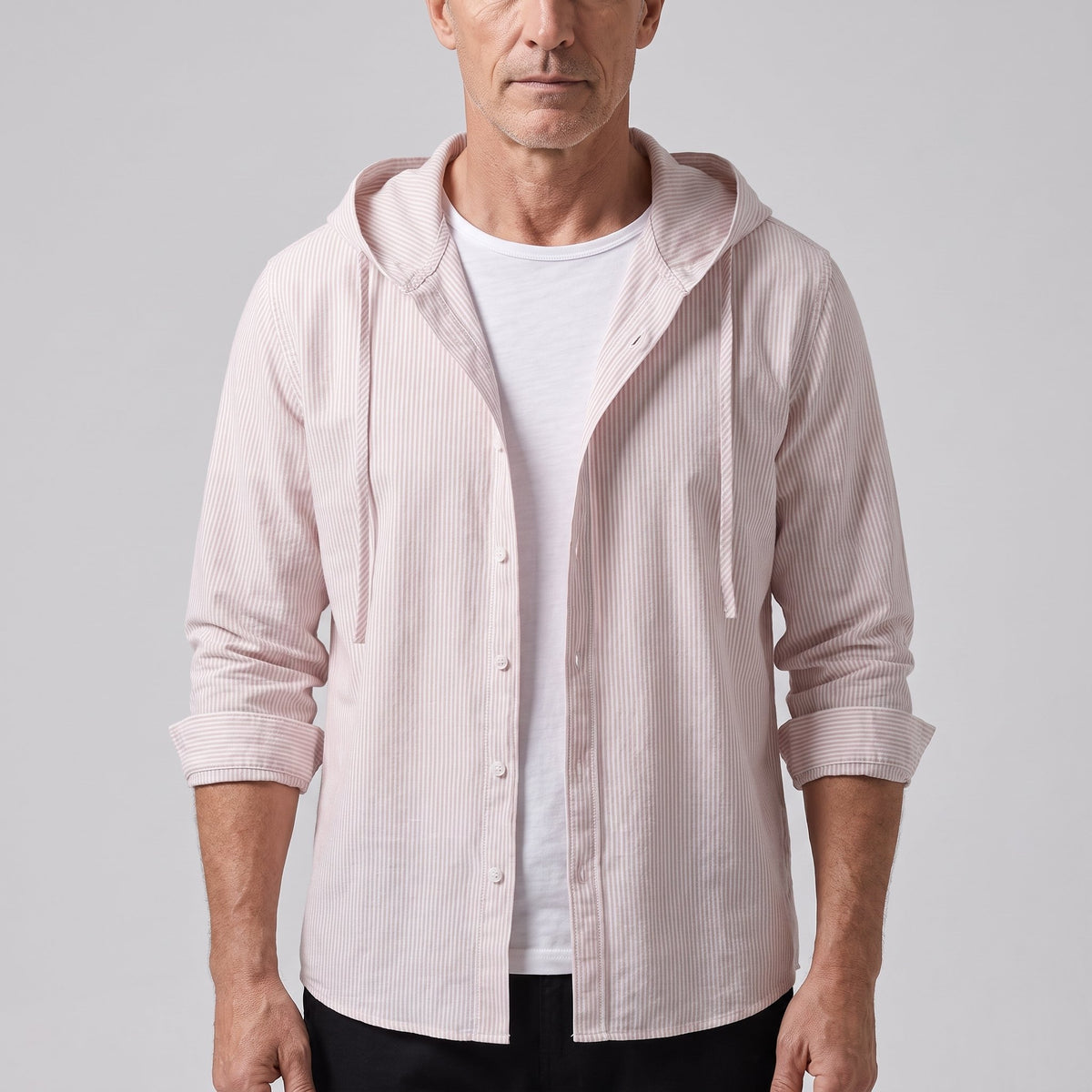 Men's Lightweight Linen Hoodie with Button Front Hero