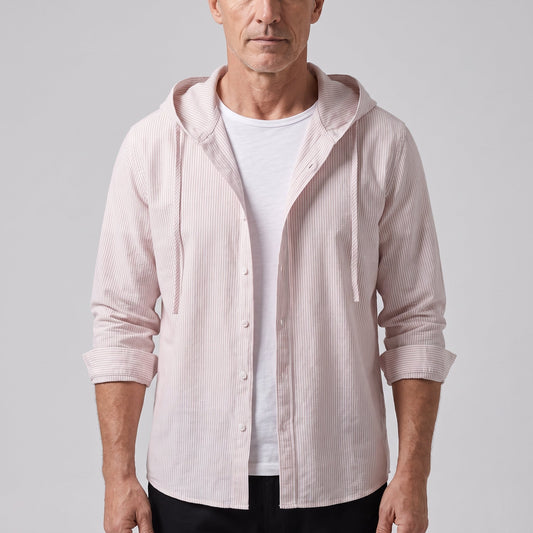 Men's Lightweight Linen Hoodie with Button Front Hero