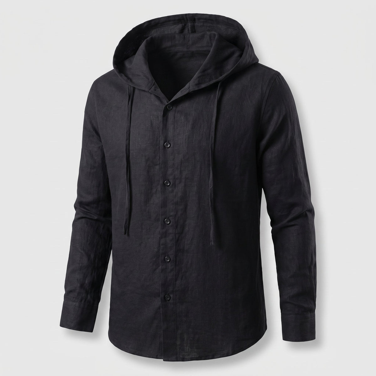 Men's Lightweight Linen Hoodie with Button Front Side