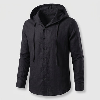 Men's Lightweight Linen Hoodie with Button Front Side