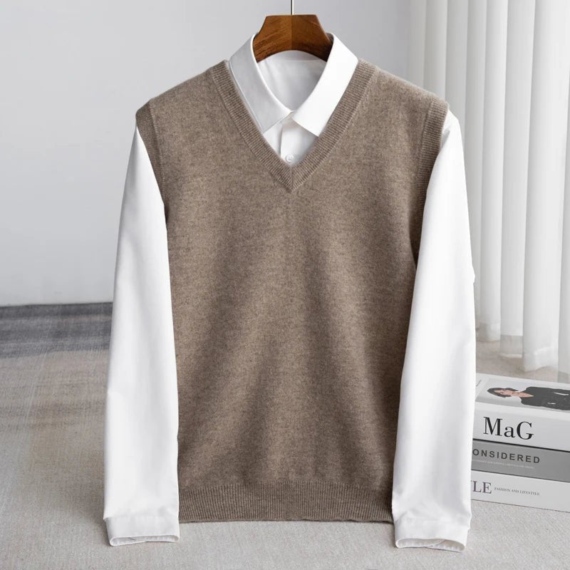 Men's Merino Sweater Vest with V-Neck Detail