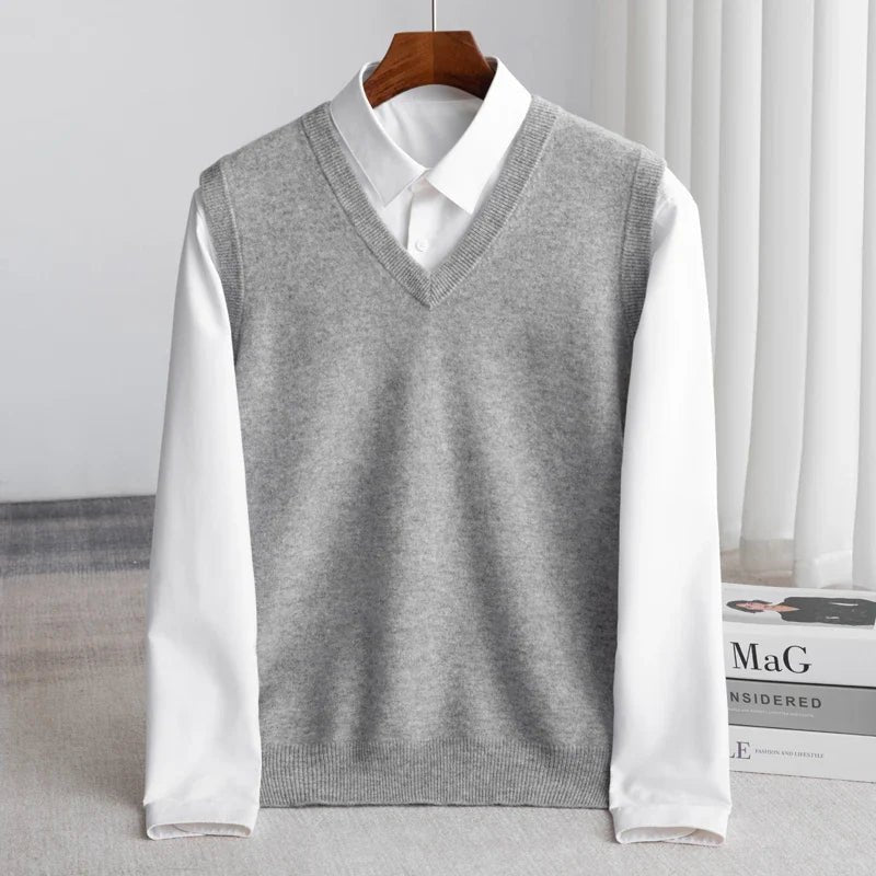 Men's Merino Sweater Vest with V-Neck Full