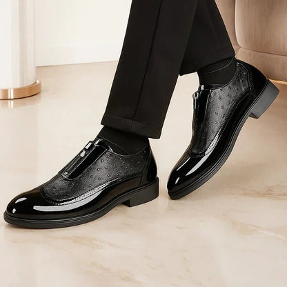 Men's Oxford Ostrich Leather Shoes with Side Zip Angle