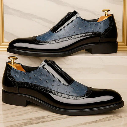 Men's Oxford Ostrich Leather Shoes with Side Zip Back