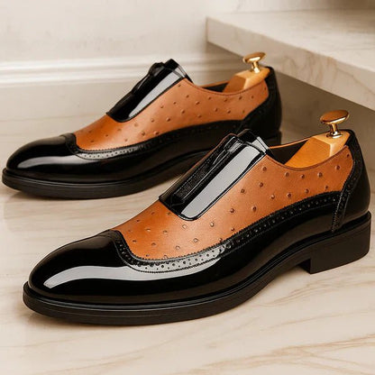 Men's Oxford Ostrich Leather Shoes with Side Zip Front