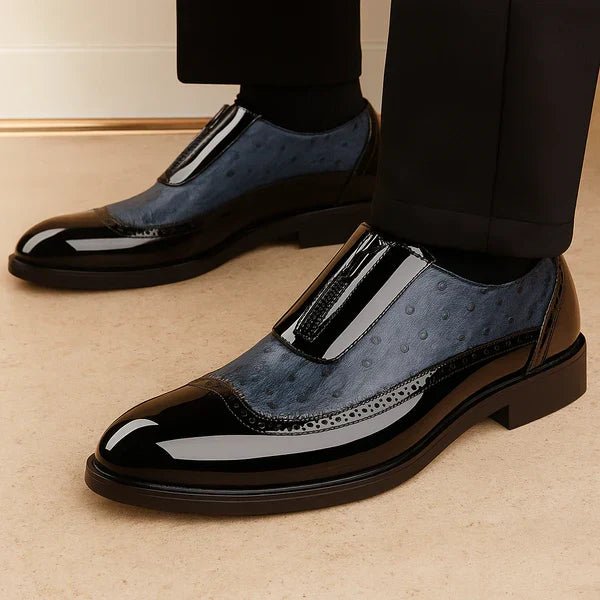 Men's Oxford Ostrich Leather Shoes with Side Zip Side