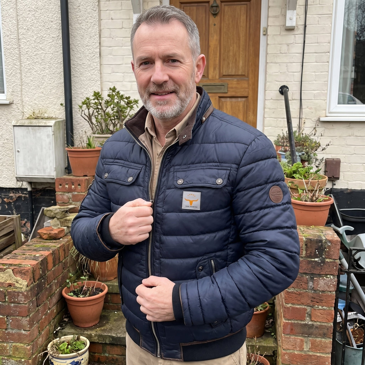 Men's Relaxed Fit Quilted Jacket with Chest Pockets Front