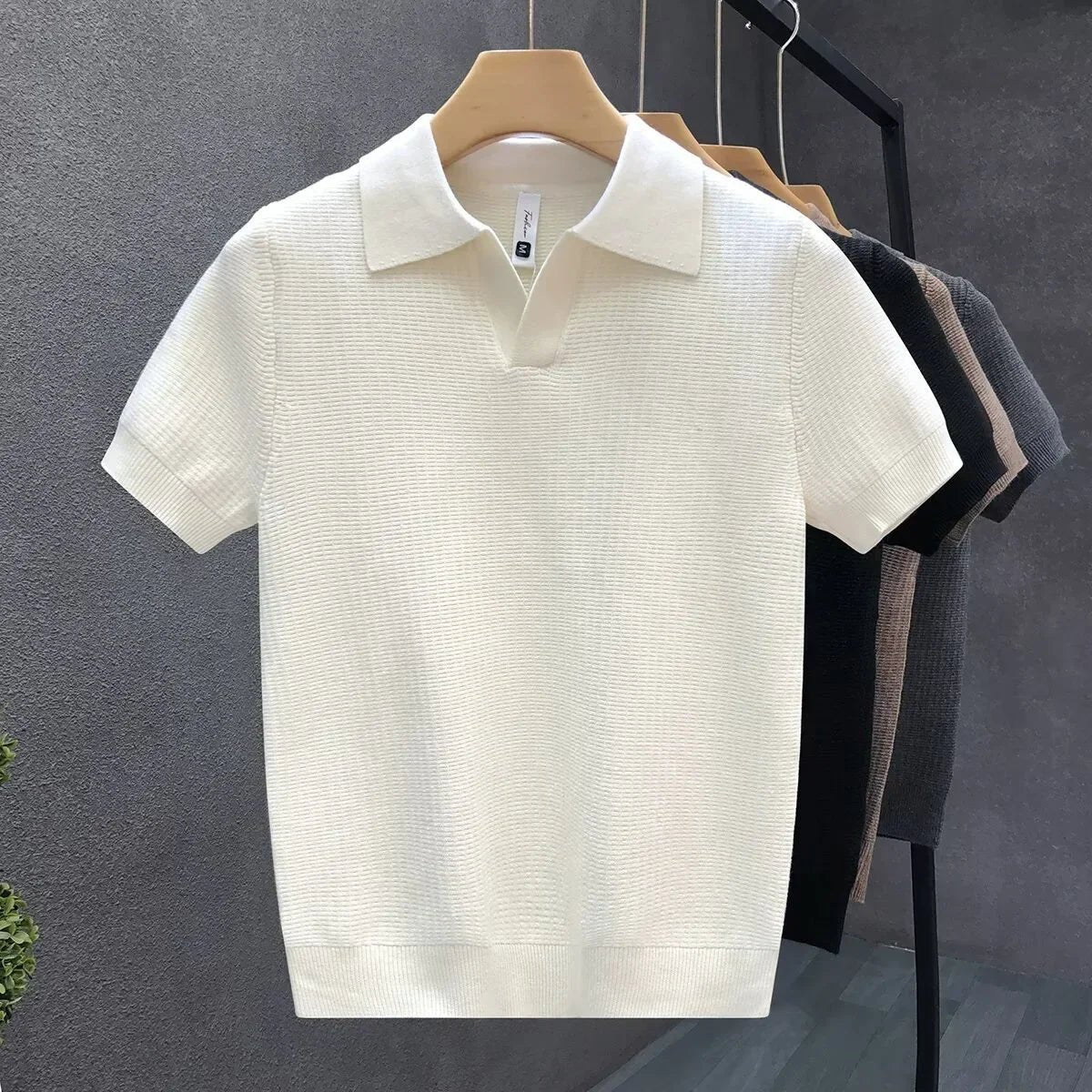 Men's Relaxed Knit Polo Shirt with Open Collar Front