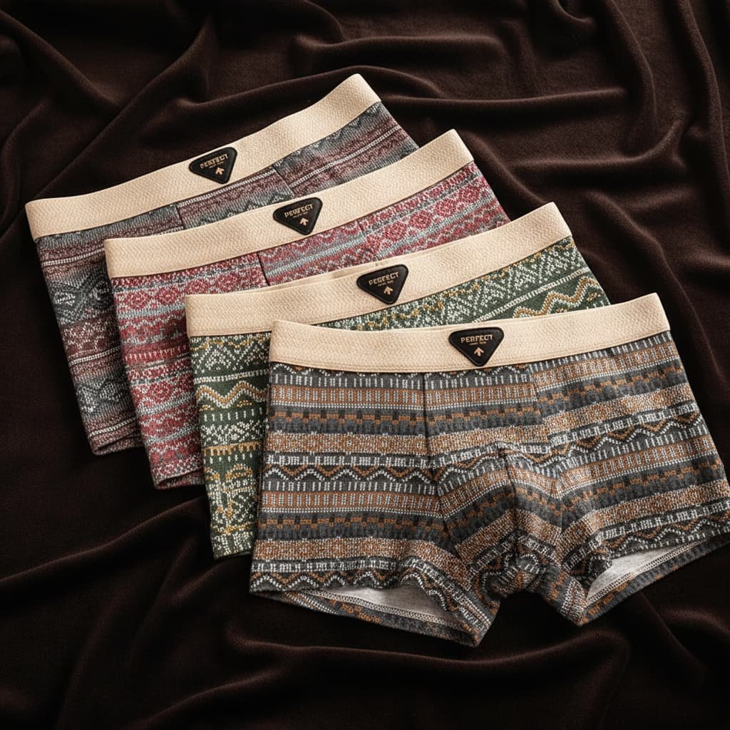 Men's Retro Cotton Boxer Briefs with Breathable Support Front