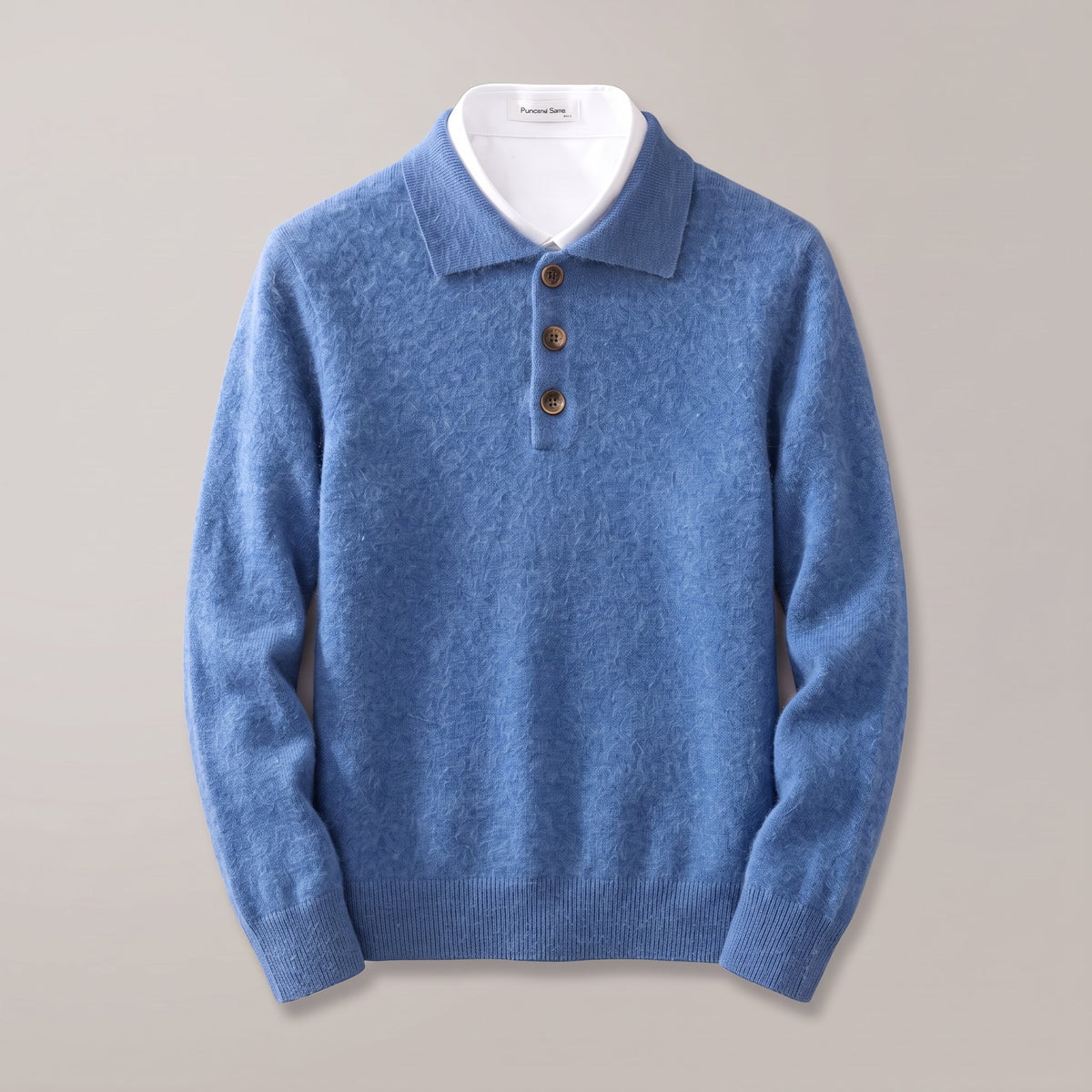Men's Soft Knit Cashmere Polo Shirt Close Up