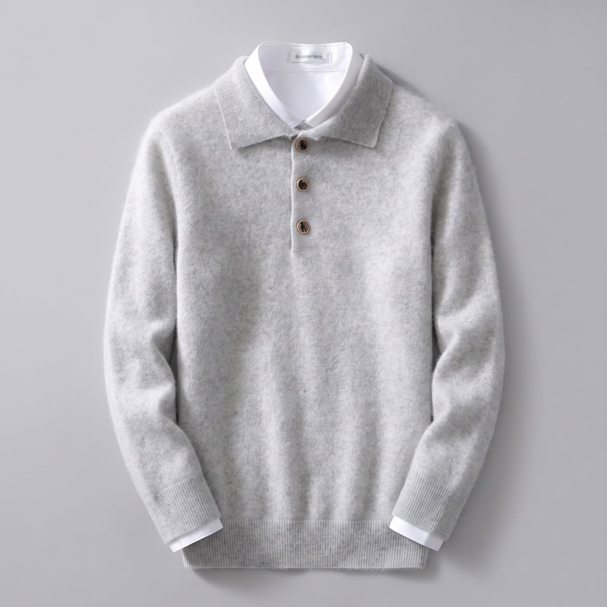 Men's Soft Knit Cashmere Polo Shirt Detail