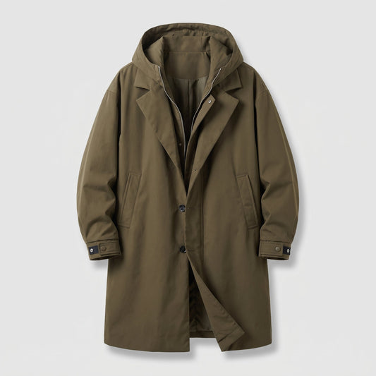 Men's Tailored Overcoat | Lightweight Wind Resistant with Hood Front
