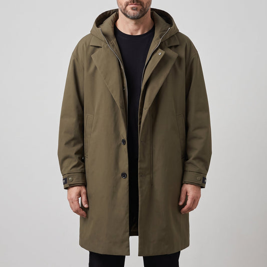 Men's Tailored Overcoat | Lightweight Wind Resistant with Hood Hero