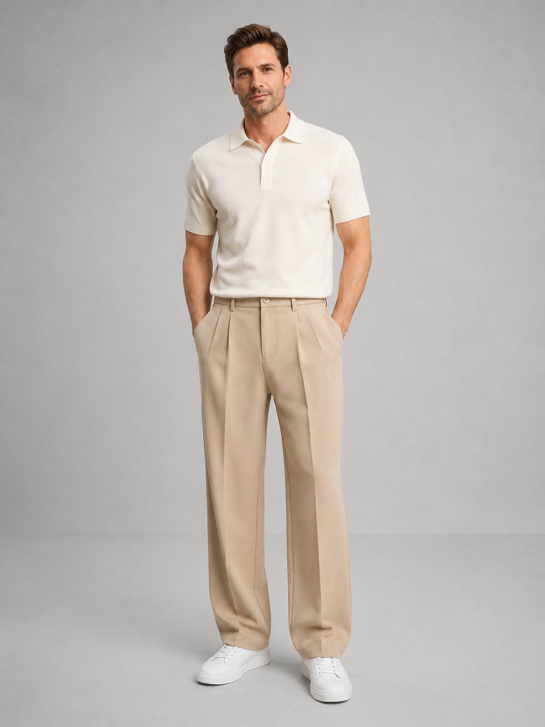 Men's Tailored Straight Leg Trousers | Smart Casual Fit Detail
