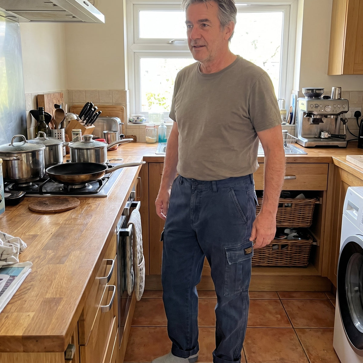 Men's Vintage Cargo Pants with Utility Pockets Front
