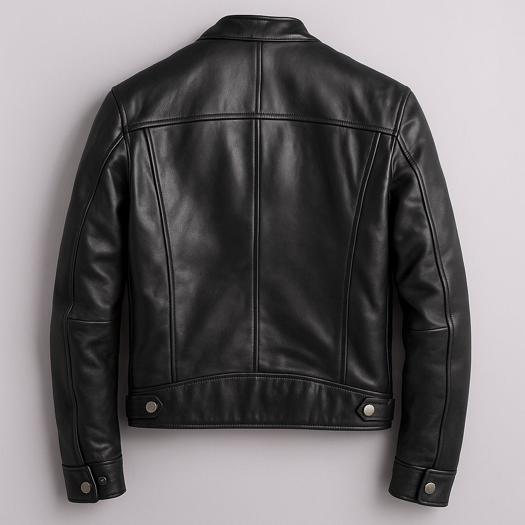 Men's Vintage Leather Jacket with Racer Collar Side