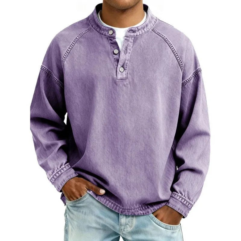 Men's Vintage Long Sleeve Denim Shirt Front