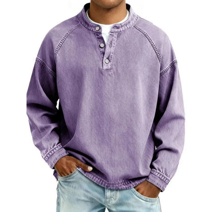 Men's Vintage Long Sleeve Denim Shirt Front