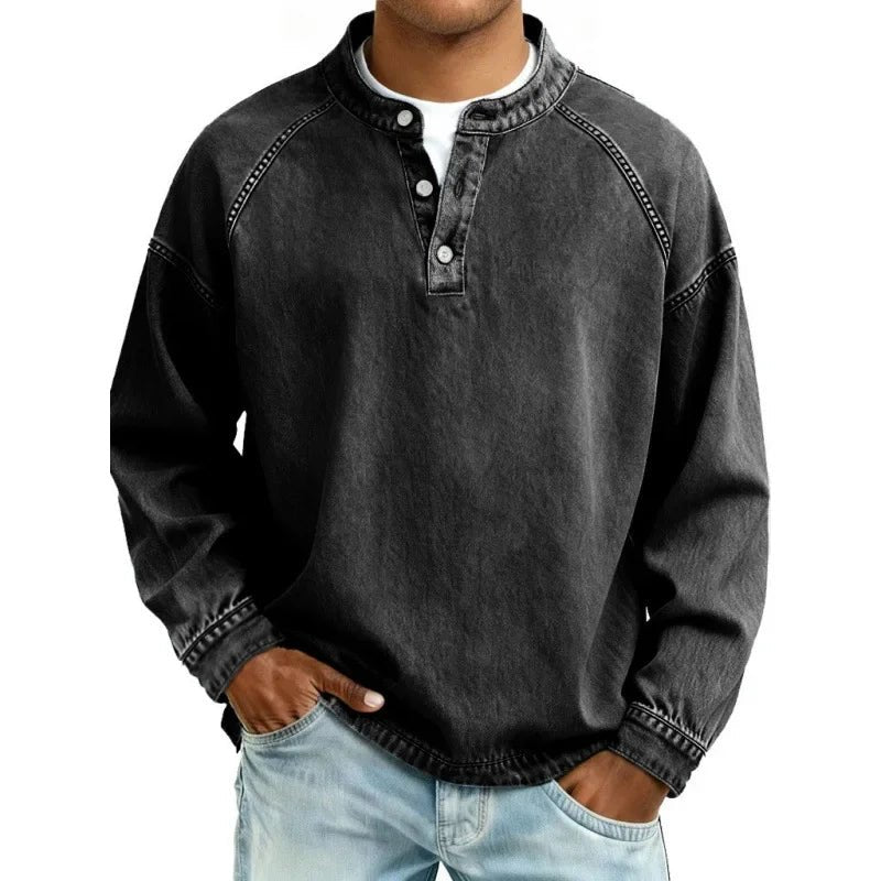 Men's Vintage Long Sleeve Denim Shirt Side
