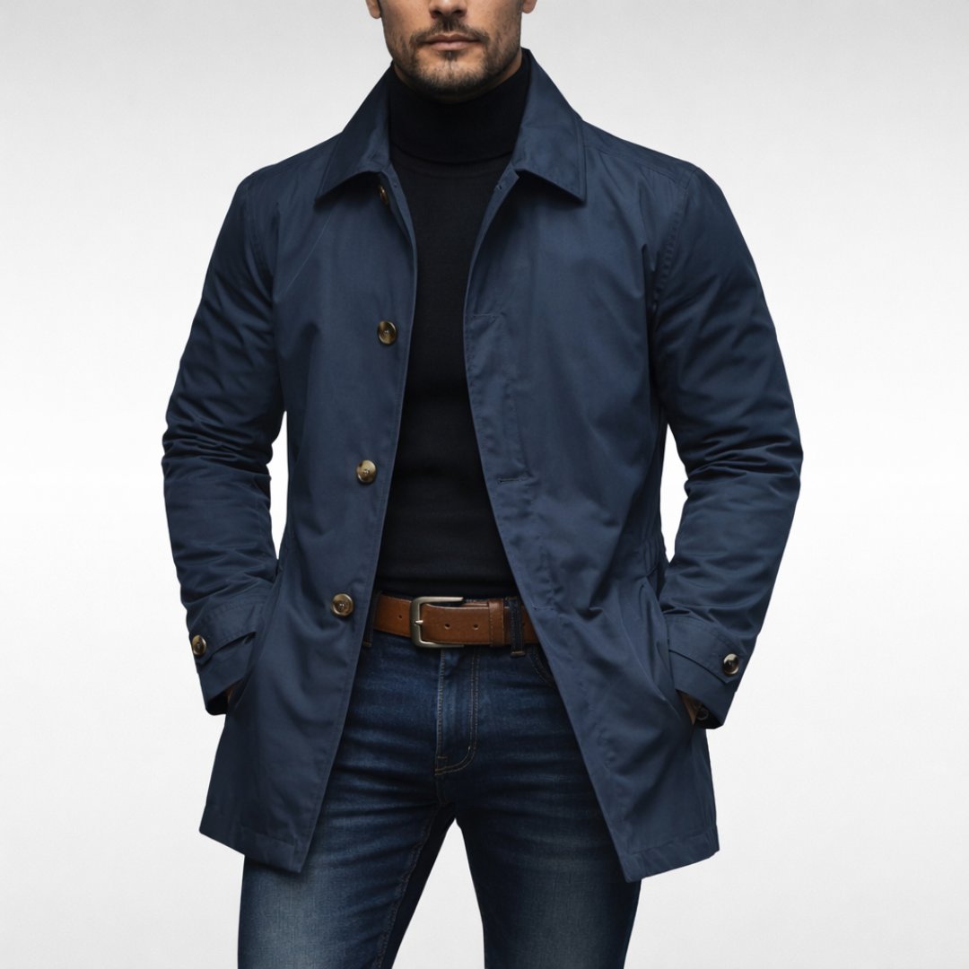 Men's Weatherproof Trench Coat with Balmacaan Collar Detail
