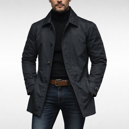 Men's Weatherproof Trench Coat with Balmacaan Collar Side