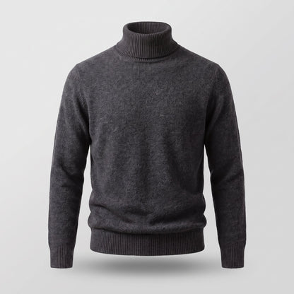 Men's Wool Turtleneck Jumper with Ribbed Collar Back