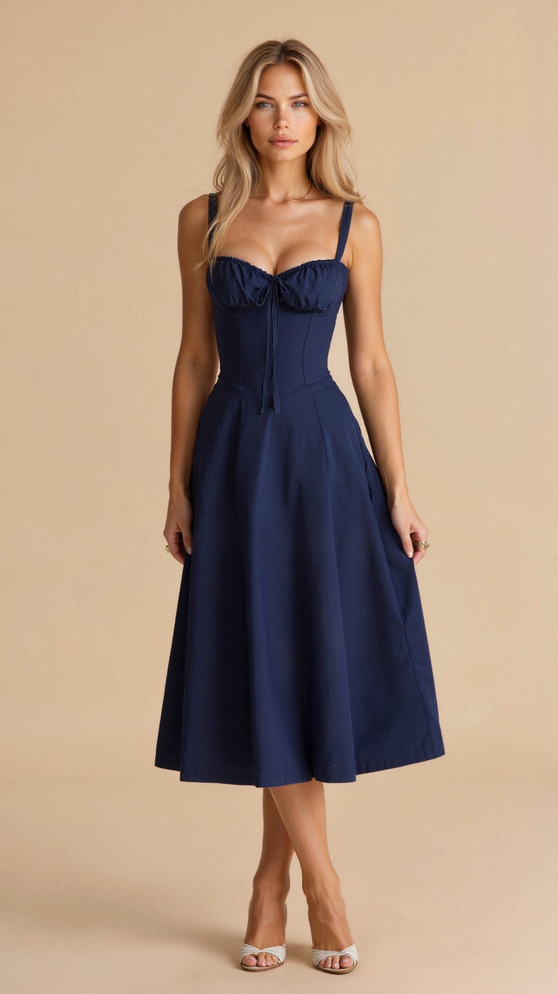 Women's Figure-Flattering Floral Corset Midi Dress