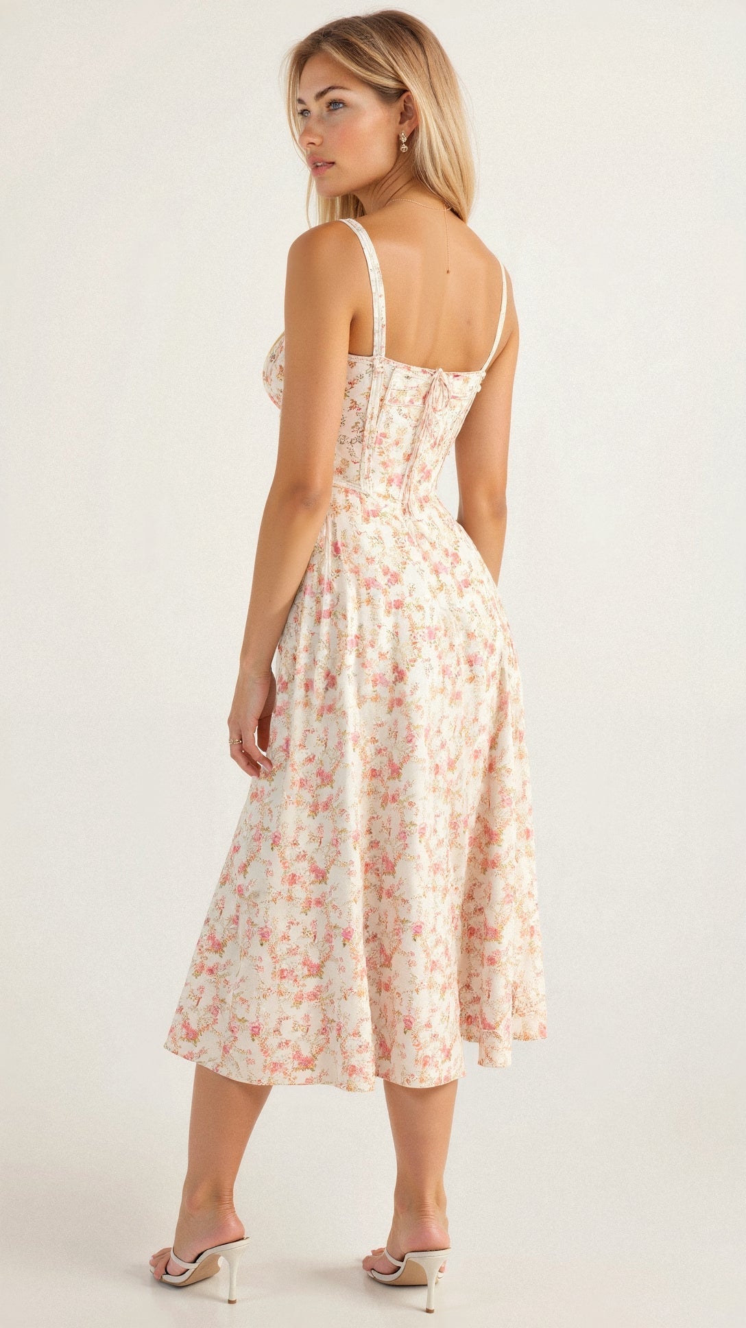 Women's Figure-Flattering Floral Corset Midi Dress