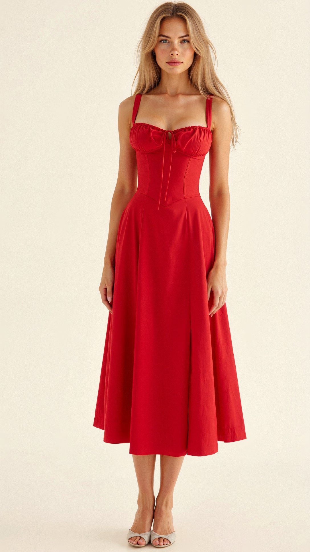Women's Figure-Flattering Floral Corset Midi Dress