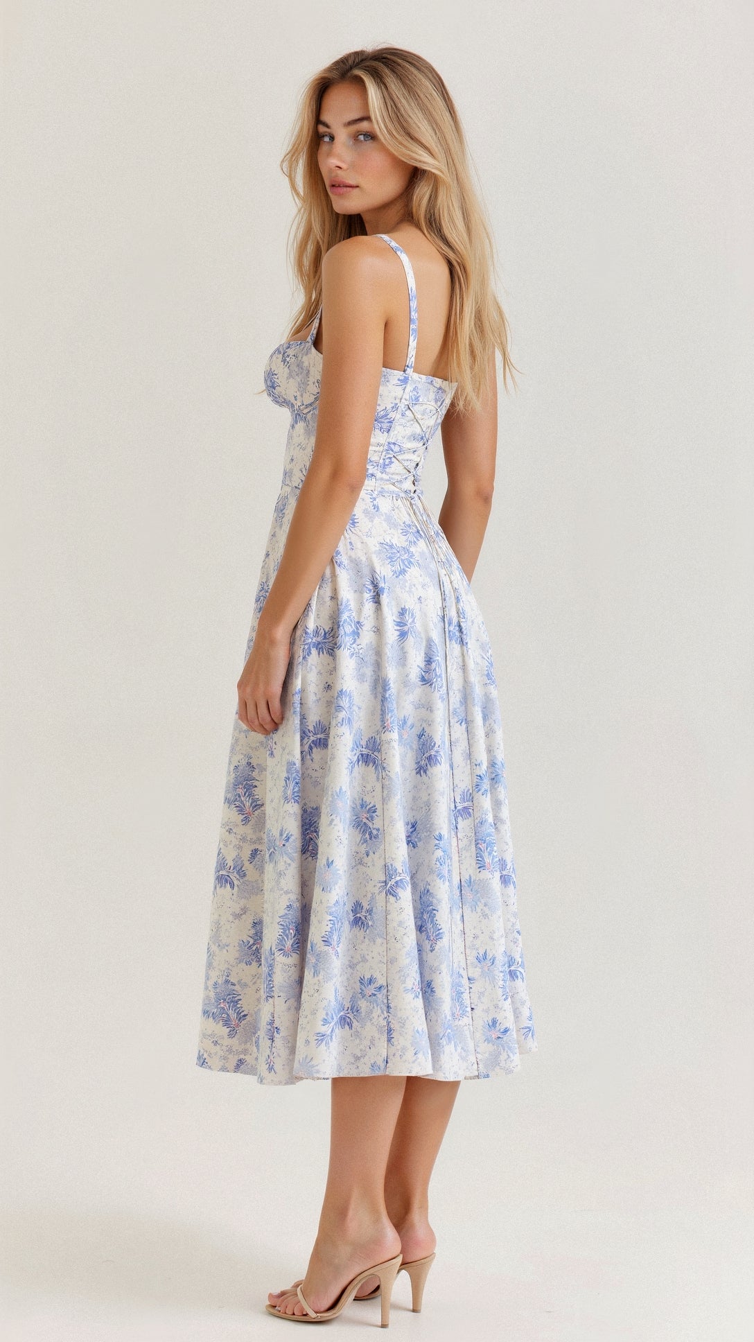 Women's Figure-Flattering Floral Corset Midi Dress