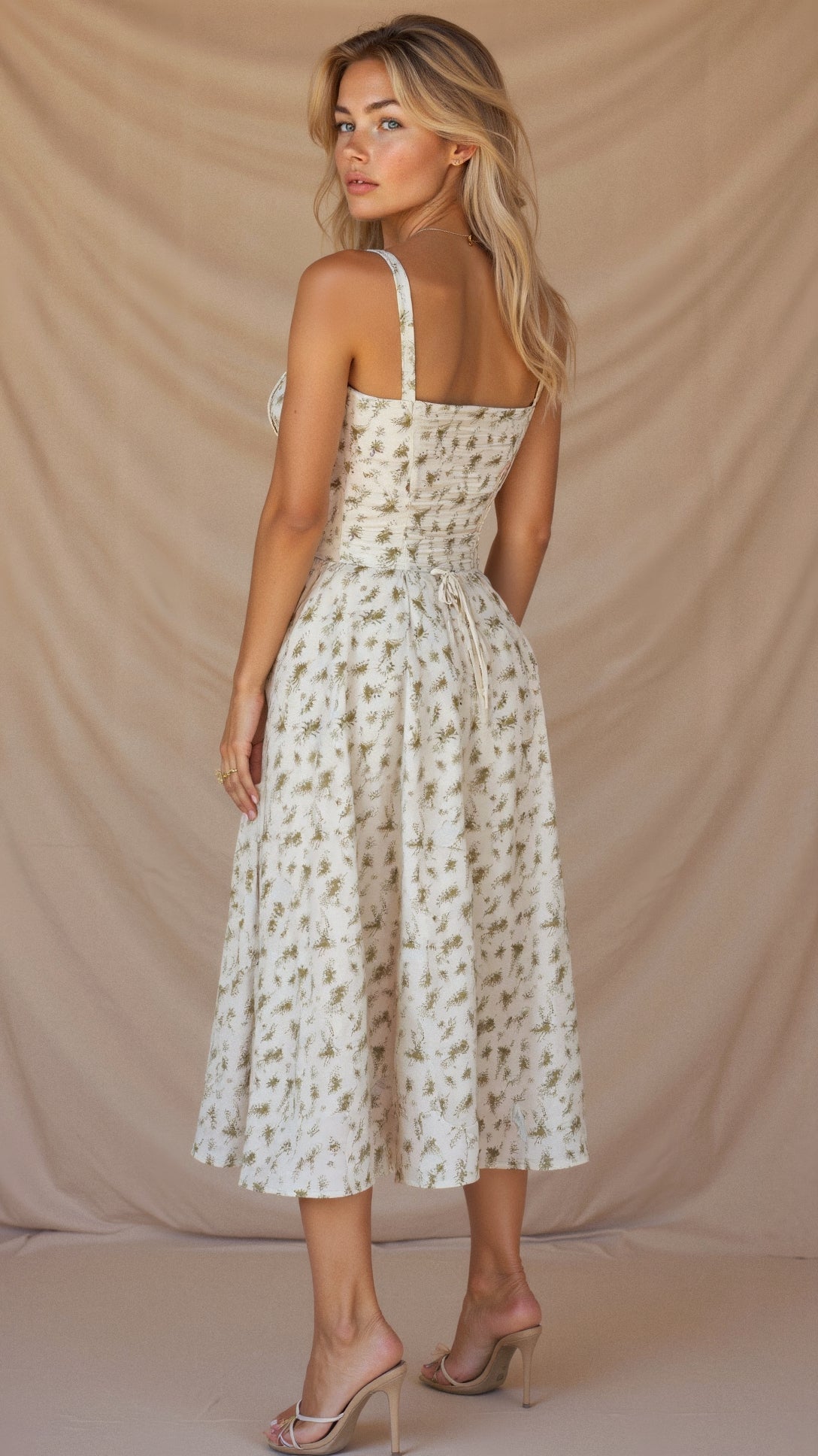 Women's Figure-Flattering Floral Corset Midi Dress