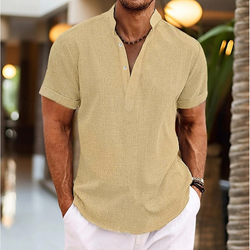 Lightweight Shirt Men's Short Sleeve Band Collar