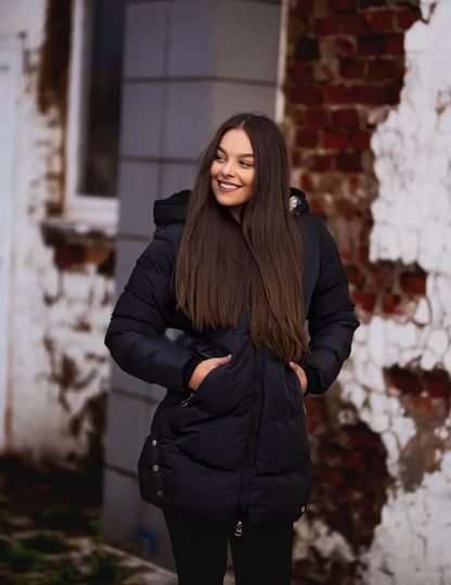Puffer Coat | Long Hooded with Side Zip Detail