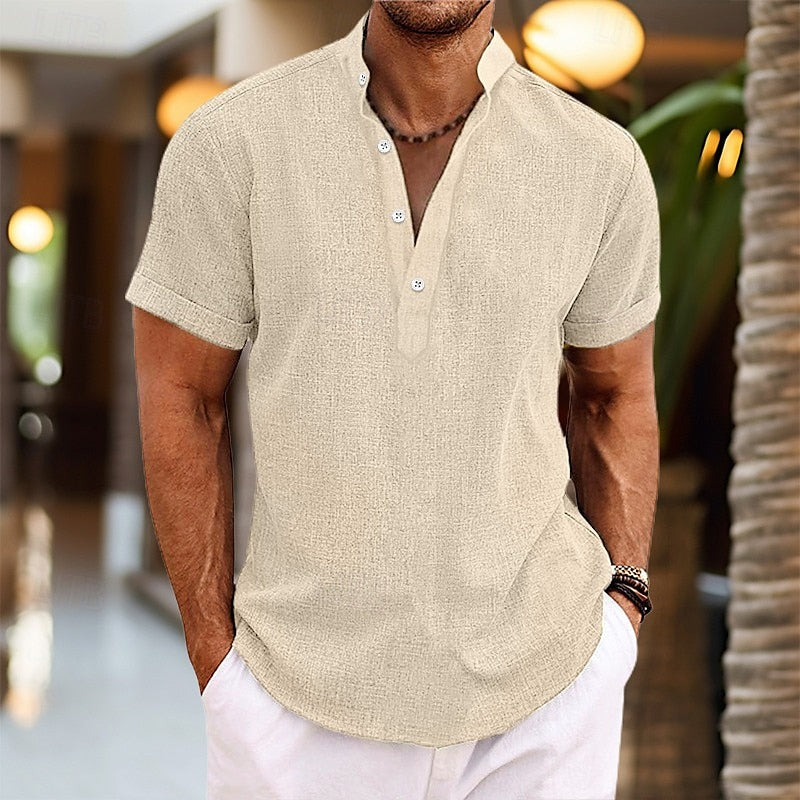 Lightweight Shirt Men's Short Sleeve Band Collar