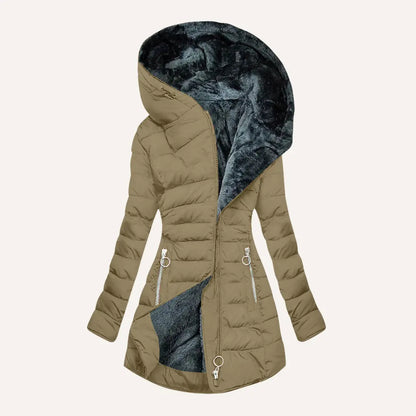 Puffer Coat | Long Hooded with Side Zip Detail