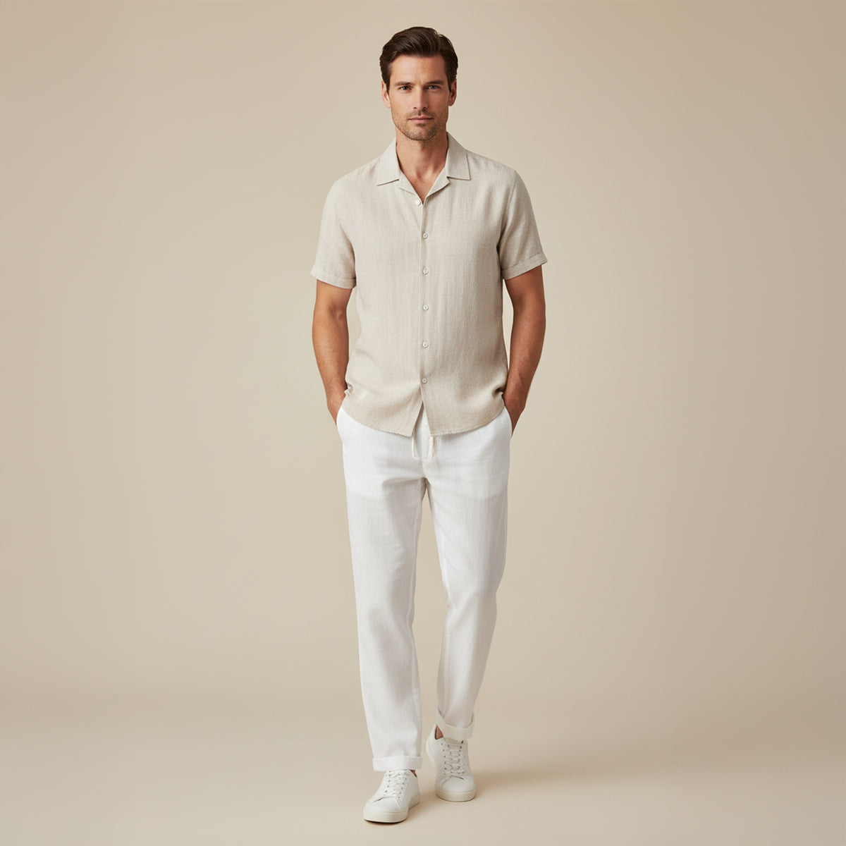 Men’s Two-Piece Linen Shirt & Trousers Set