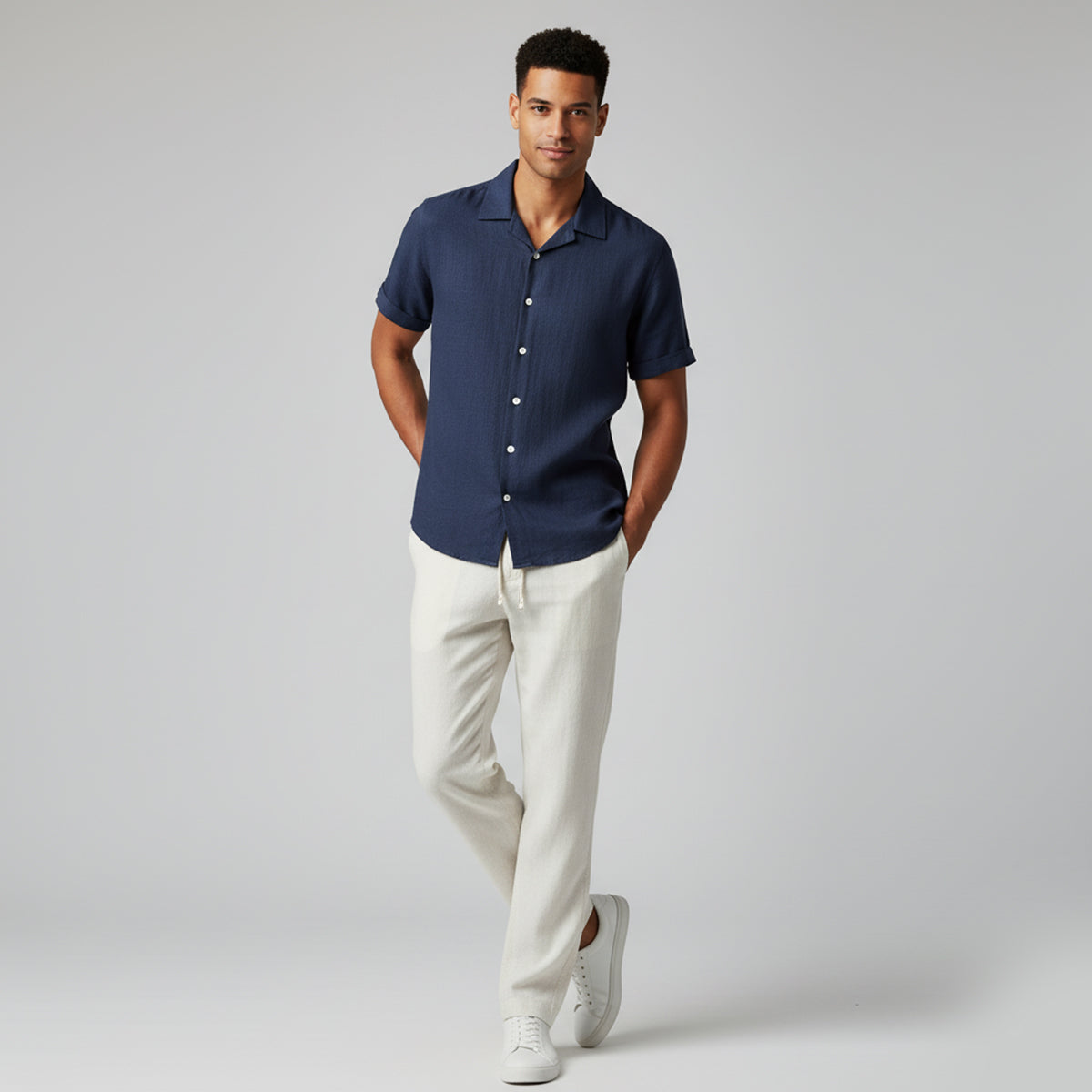Men’s Two-Piece Linen Shirt & Trousers Set