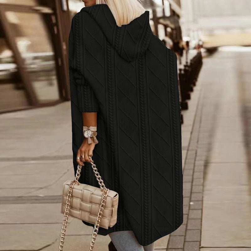 Long Knit Cardigan | Hooded Open Front