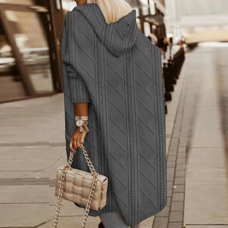 Long Knit Cardigan | Hooded Open Front